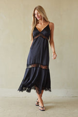 Val Lace Satin Slip Midi Dress