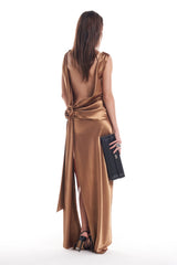 Backless Satin Floral Waist Dress