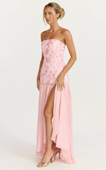 Electra Maxi Dress - Strapless Sequin Embellished Dress in Soft Pink