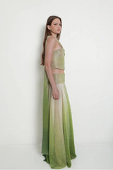 Halter Bandeau-Style Ombre Cropped Top and Mid-to-High Rise Maxi Skirt Set