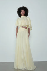 Mock-Neck Cape-Style Cap-Sleeve Top and Waist-Knot Skirt Two-Piece Set
