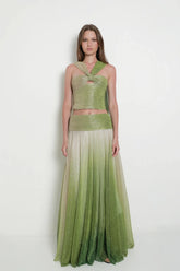 Halter Bandeau-Style Ombre Cropped Top and Mid-to-High Rise Maxi Skirt Set