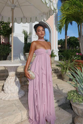Strapless Draped-Neck Backless Asymmetric-Hem Chiffon Purple Dress
