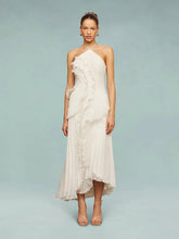 Double Tie Design Halter Spaghetti Strap Ruched Asymmetrical Hem Dress