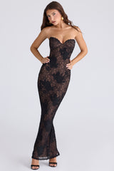 Bustier Strapless Lace Dress with Cropped Long-Sleeve Lace Mini Jacket Set
