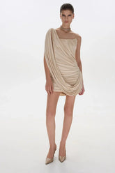 One-Shoulder Bandeau-Style Ruched Mini Evening Dress