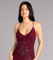 Adriane Beaded Floral Lace-Up Formal Dress