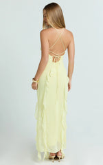 Connie Midi Dress - Ruffle Detail Dress in Lemon