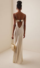 Spaghetti Strap Deconstructed-Bust Backless Acetate Satin/ Mulberry Silk Evening Gown