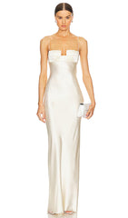 Spaghetti Strap Deconstructed-Bust Backless Acetate Satin/ Mulberry Silk Evening Gown