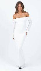 Maida Folded Neckline Maxi Dress White