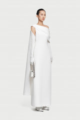 Half-Wrap Cape-Style Back-Slit Gown Dress