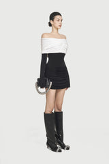 Off-Shoulder Ruched Knit Mini Dress