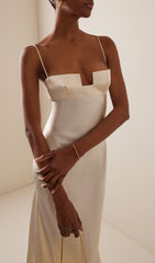 Spaghetti Strap Deconstructed-Bust Backless Acetate Satin/ Mulberry Silk Evening Gown
