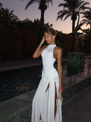 High-Neck Sleeveless High-Slit Dress