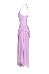 Double Tie Design Halter Spaghetti Strap  Ruched Asymmetrical Hem Dress