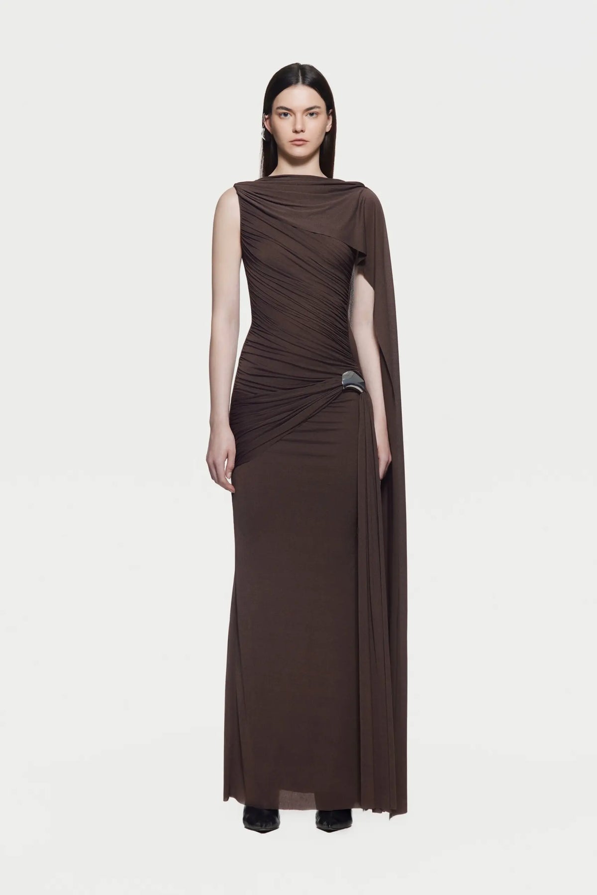 Asymmetrical Draped One-Shoulder Sleeveless Bodycon Dress