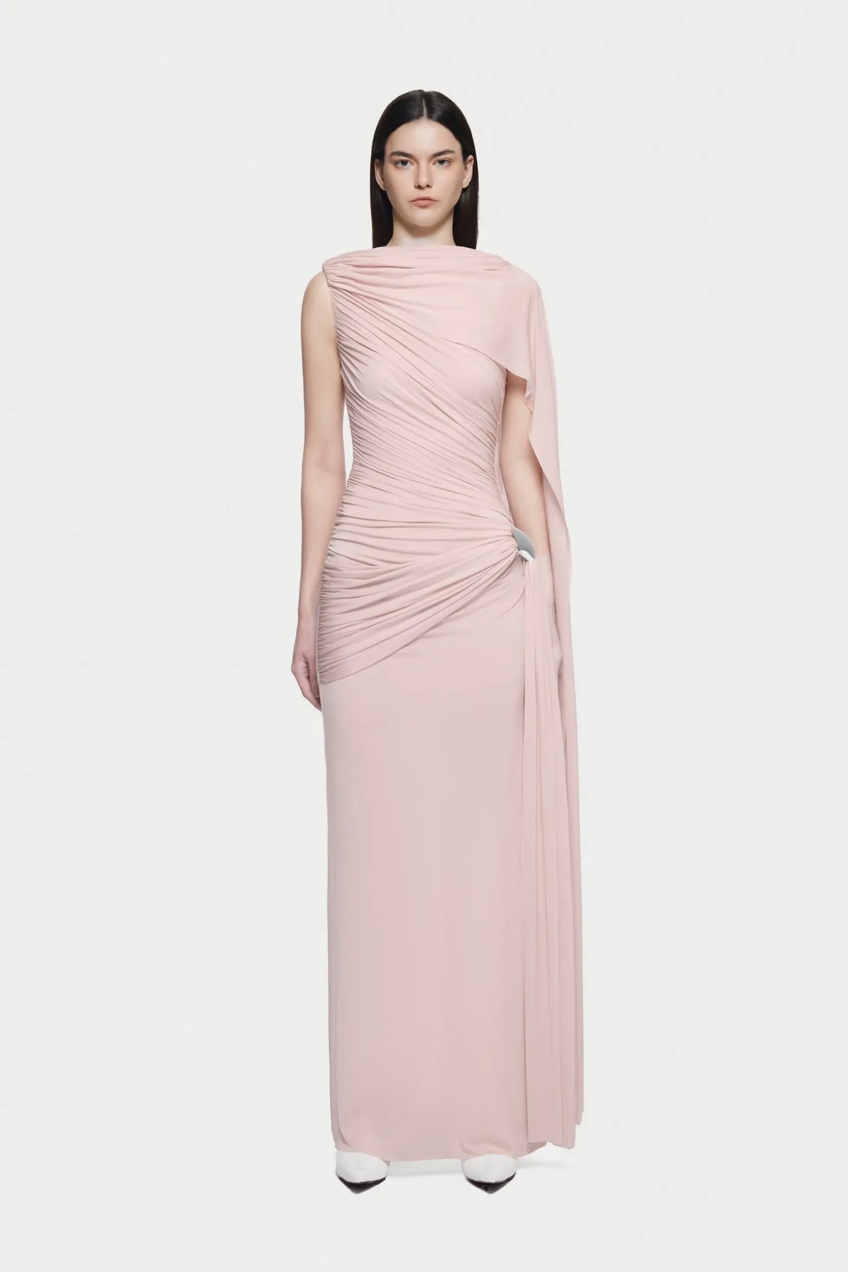 Asymmetrical Draped One-Shoulder Sleeveless Bodycon Dress
