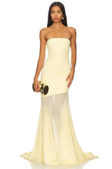 Strapless Bodycon Mesh Paneling Maxi Dres – Elegant Party & Evening Wear
