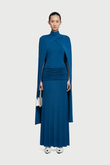 Cape-Sleeve Draped Waist Dress