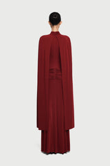 Cape-Drape High-Neck Sleeveless Ruched Knit Dress