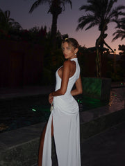 High-Neck Sleeveless High-Slit Dress
