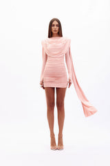 Shoulder-Drape Backless Ruched Dress