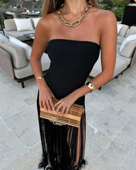 Strapless Bandage Fringe Panel Dress