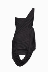 One-Shoulder Bandeau-Style Ruched Mini Evening Dress
