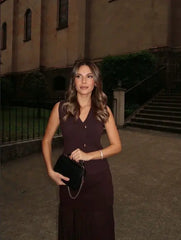 Vest-Style V-Neck Top & Mesh-Panel Skirt Set