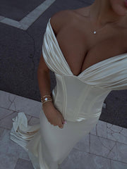 Satin Deep V-Neck Corset Top and Maxi Skirt Two-Piece Set