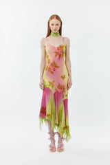 Hand-Beaded Ombre-Dyed Chiffon Spaghetti Strap Dress