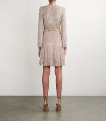 Sequin Rhinestone-Embroidered Long-Sleeve Gown