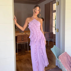 Double Tie Design Halter Spaghetti Strap  Ruched Asymmetrical Hem Dress