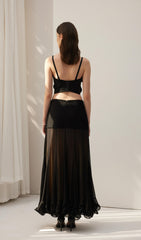 Ruffled Chiffon Maxi Skirt Black