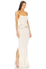 Metal-Chain Strap Bodycon Slit White Dress