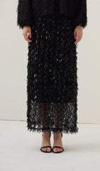 Black Feather Midi Skirt