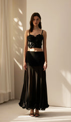Ruffled Chiffon Maxi Skirt Black