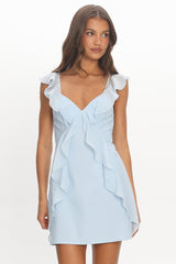Murphy Ruffle Front Mini Dress Baby Blue