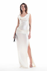 Backless Satin Floral Waist Dress
