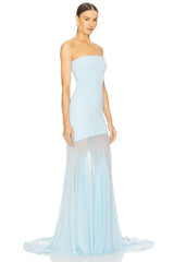 Strapless Bodycon Mesh Paneling Maxi Dres – Elegant Party & Evening Wear
