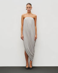 Strapless Draped Side-Slit Wrap Grey Dress