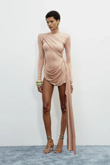 Mid-High Neck Wrap Style Long-Sleeve Mini Dress