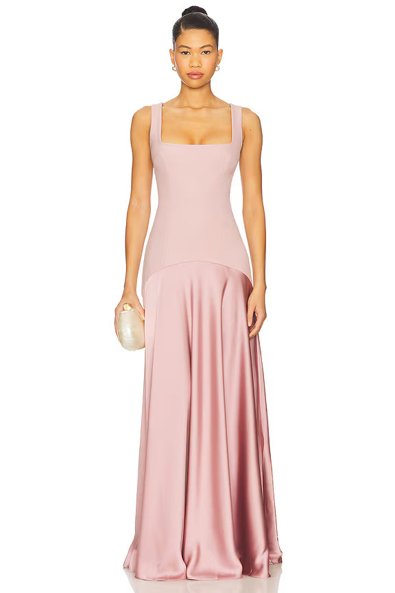 Spaghetti Strap Square-Neck Dress featuring Satin Contrast Panels