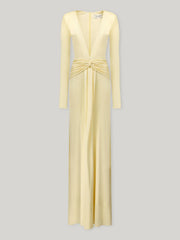 Deep V-Neck Long-Sleeve Waist Twist Draped Maxi Dress