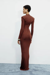 Mid-Neck Long-Sleeve Ruched Dress