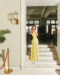 Strapless Sequin-Panel Chiffon High-Slit Dress