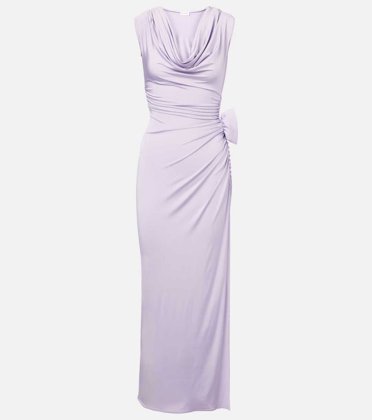 Draped Cowl Neck Side Slit 3D Floral Dress