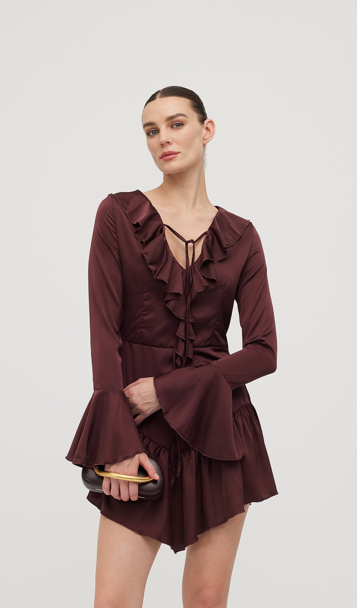 Ruffled Satin Mini Dress