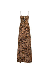 Spaghetti Strap Leopard Front High-Slit Ruched Cutout Metal-Bust-Detail Dress